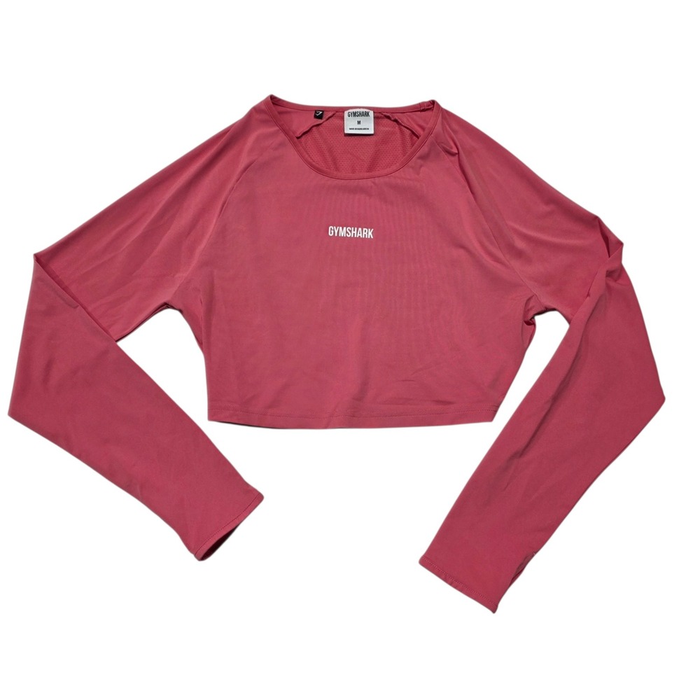 Gymshark Training Crop Top Women M Pink Long Sleeve Thumbholes Mesh Back